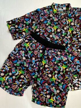 Next Exit Size Large Baseball Print Button Down Shirt & Shorts Set NWOT